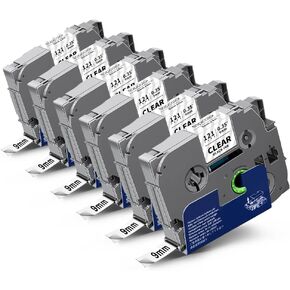 6-Pack Tze221 Tz Tape 9mm 0.35" Laminated White Compatible for Brother Tze-221 Tz-221 Tz221 P Touch Tze 9mm 3/8" Label Maker Tape for PT-D210 PT-D200 PT-D220 PT-1290 PTD600 PTD400AD PT-D610BT