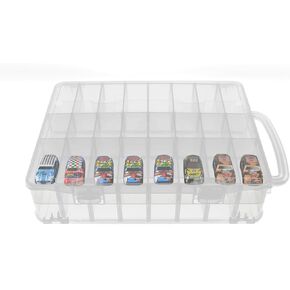 Double Sided Toy Car Organizer 1/64 Display Case Carrying Box Container Carrier with 48 Compartments Transparent Storage Box for Toy Car，Small Items, Craft Supplies