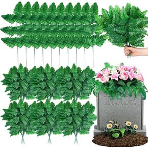 Yunlly 100 Pack Artificial Palm Leaves Cemetery Flowers Faux Palm Fronds Plant Grave Decorations for Cemetery Artificial Tropical Plants for Cemetery Grave Floral Arranging Crafting Decoration