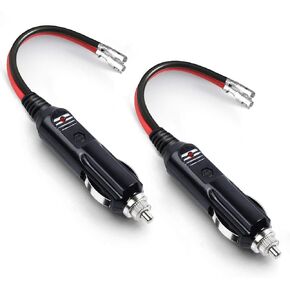 12V Replacement Cigarette Lighter Male Plug with Leads & LED Light & Extension Cable for Motorcycle, Car, Tractor (Pack of 2)