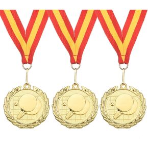 PATIKIL 2" Ping Pong Medals, 3 Pack Table Tennis Award Medals Gold Medal with Ribbon Red Yellow for Games Sports Competitions
