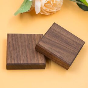 2pcs Walnut Square Risers Wood Jewelry Display Riser Stand Small Toy Holder Table Top Black Walnut Base for Bracelet Rings Keys Watch Necklace and Other Accessories 2.4x2.4inch