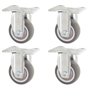 1" Top Plate Fixed TPR Rubber Caster, Plain Bearing Gray Thermoplastic Rubber Wheels for Furniture Moves Silent Smooth, 4-Pack 71Lbs/32Kg Total Load Capacity - 22Lbs/10Kg Each