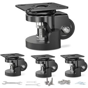 COOWOO 2" Leveling Plate Caster Wheels with Adjustable Anti-Vibration Leveling Foot Pad Heavy Duty Swivel casters for Workbench, Machine Equipment, Furniture, Black Set of 4 Total Capacity 1800 Lbs