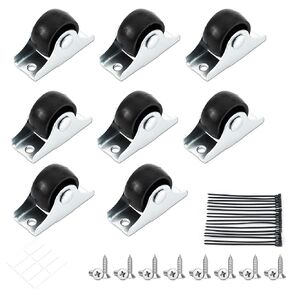 XIKE 8Pcs 1 Inch Black Caster Wheels,Little Rubber Rolling Wheels with Steel Top,Small Caster Wheels for Appliances,Furniture, (Non Swivel) (White)