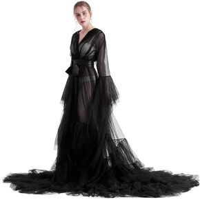 BPURB Women Dressing Gown Perspective Sheer Long Robe Puffy Tulle Robe Sheer for Maternity Photoshoot