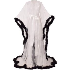 BPURB Women Dressing Gown Perspective Sheer Long Robe Puffy Tulle Robe Sheer for Maternity Photoshoot