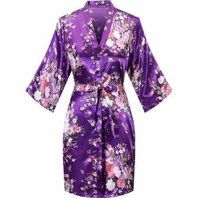 YINGER Women's Floral Satin Robe Silky Kimono Bathrobes Short Bridesmaid Sleepwear for Wedding Party