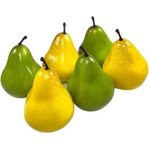 6 Pcs Artificial Pears Set, Lifelike Fake Pear Yellow Pears Artificial Green Pears, Faux Fake Fruits for Home Decoration Party Photography Props