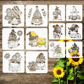 12 PCS Sunflower Gnomes Stencils Flower Gnome Stencil for Painting Reusable Painting Stencils Templates Funny Gnome Stencils for Spray Painting DIY Wood Wall Paper Craft (Gnome Stencils)