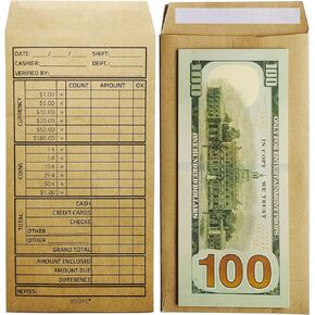 Cashier Deposit Report Envelopes with Self Adhesive Flap for Coins, Cash, Credit Cards, 3.5'' x 6.5'', 500/Box