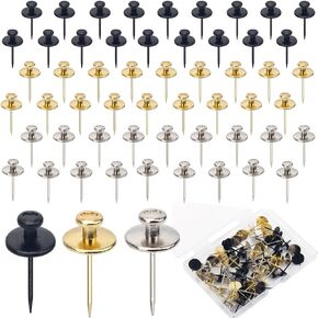 30 Pcs Double-Headed Picture Hangers Nails, Fancy Thumb Tacks for Cork Board Picture Decorative Nails for Hanging Wall Tacks (Black, Gold, Silver)