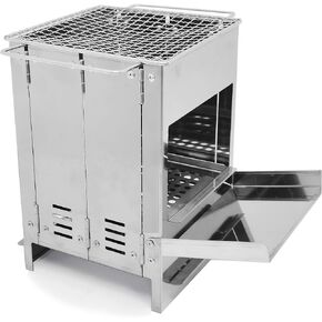 موقد تخييم خشبي محمول، قابل للطي من الفولاذ المقاوم للصدأ موقد شواء حرق الخشب مع شواية للطهي في الهواء الطلق وحقيبة الظهر والتخييم والمشي لمسافات طويلة والنزهة والشواء in Kuwait