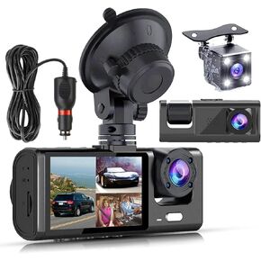 كاميرا قياس 3 قنوات أمامية وخلفية من الداخل، كاميرا قياس 1080 بيكسل FHD للسيارات، مسجل كاميرا سيارة ثلاثي الاتجاهات مع رؤية ليلية بالأشعة تحت الحمراء، تسجيل حلقي، WDR، شاشة وقوف السيارات 24 ساعة، مستشعر G in Kuwait
