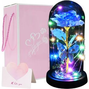 عيد الأم هدايا زهرة الورد للأم من ابنتها، وردة الفراشة الزرقاء المجرة في قبة زجاجية تضيء زهرة الورد الاصطناعية، وردة زجاجية أبدية هدية للمرأة لعيد الأم والذكرى السنوية لعيد الميلاد in Kuwait