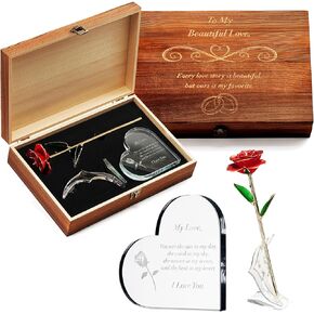 Anniversary Love Gift Box, Birthday & Everyday 24K Gold Dipped Rose - Best Gifts for my Wife Girlfriend, Her, Women - Includes Crystal Engraved Heart