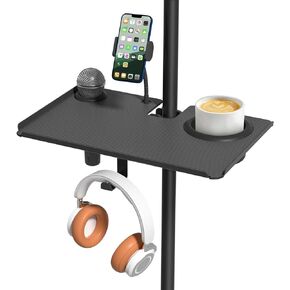 Multi-Functional Metal Mic Stand Tray Shelf with Cup & Phone Holder - Universal Microphone Stand Tray Clamp on Most Studio, Concert, Karaoke, Music Stand (11.7" x 7.8")