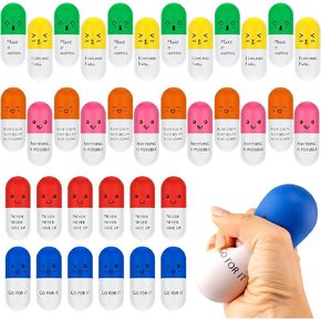 36 Pcs Pill Stress Balls Motivational Squeeze Stress Relief Balls Pill Shaped Foam Squeeze Ball Anger Management Toys Grip Strengthener for Teens Adults Anxiety Fidget Nursing Party Supplies