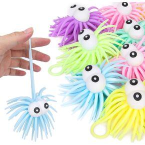 PROLOSO 12 Pcs Stress Relief Sea Urchin Puffer Balls Light Up Spiky Sensory Toy Fidget Balls Glow in the Dark Party Supplies
