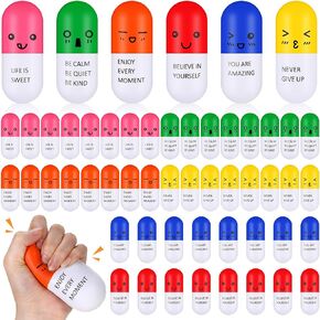 48 Pcs Vitamin Pill Stress Ball Motivational Stress Balls Nurse Day Pill Shaped Foam Ball Inspirational Colorful Funny Squeeze Balls Nursing Party Supplies for Teens Adults School Office