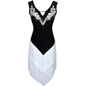 LIUHUO Green Tassel V-Neck Three-Dimensional Embroidery Latin Dance Dress Women's Competition Performance