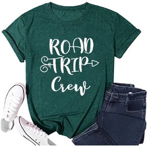 Road Trip Shirts for Women Funny Letter Print Tshirts Family Vacation World Travel Crew Short Sleeve Tops