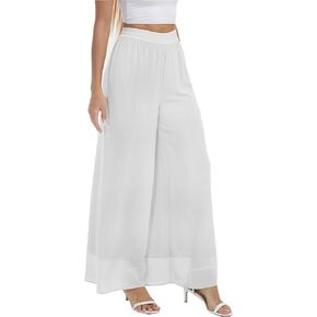 Yehopere Women's Flowy Chiffon Palazzo Pants Double Layers Summer Boho Wide Leg Casual Lounge Pants Trouser