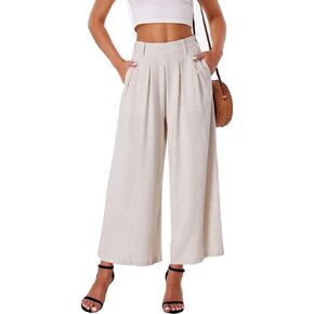 heipeiwa Women' s Culottes Linen Pants Summer Vacation Beach Capris Crop Casual Wide Leg Palazzo Pants in Kuwait