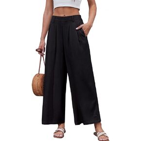 heipeiwa Women' s Culottes Linen Pants Summer Vacation Beach Capris Crop Casual Wide Leg Palazzo Pants