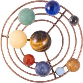 Rockcloud 9 Planets Decor Crystal Ball Set with Metal Orbit, Solar System Handmade Crystal Stone Desk Ornament for Home Office