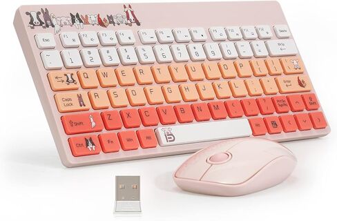 Colorful Wireless Keyboard and Mouse Combo, 2.4G USB Compact Portable and Quiet Keyboard and Mouse for PC, Laptop,Tablet,Computer, Cute Cats Yellow in Kuwait