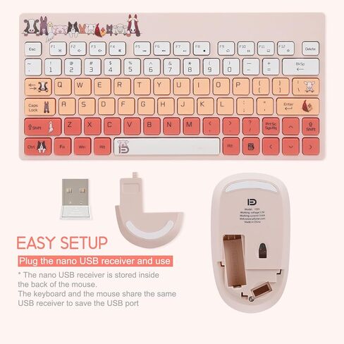 Colorful Wireless Keyboard and Mouse Combo, 2.4G USB Compact Portable and Quiet Keyboard and Mouse for PC, Laptop,Tablet,Computer, Cute Cats Yellow in Kuwait