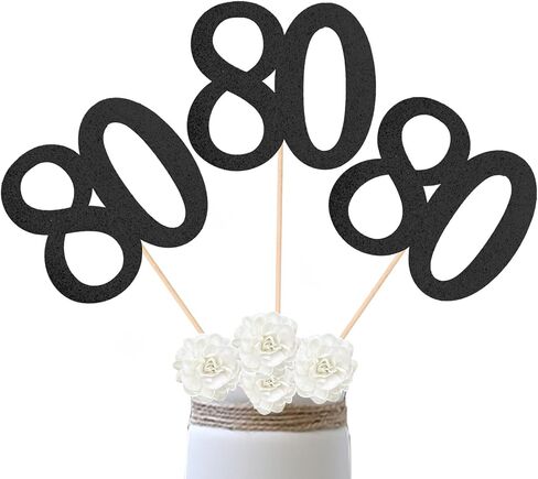 10-Pack Double Sided Glitter 80th Birthday Centerpiece Anniversary Centerpiece Sticks, Number 80 Table Topper Cake Topper for 80th Birthday Anniversary Table Party Decorations (Double Sided black) in Saudi Arabia
