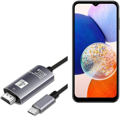 كابل BoxWave متوافق مع هاتف Samsung Galaxy A14 5G - كابل SmartDisplay - USB من النوع C إلى HDMI (6 أقدام)، كابل USB C/HDMI - أسود لامع in Kuwait