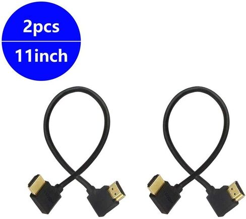 كابل محول ذكر HDMI ذكر عالي السرعة مطلي بالذهب 90 زاوية من اليمين إلى اليسار يدعم إيثرنت وثلاثي الأبعاد وإرجاع الصوت (0.3M 2Pack LL-LL) in Kuwait