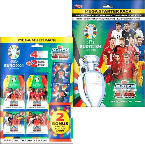 Topps Match Attax Euro 2024 Soccer 54 Card Bundle, Including Official Starter Pack with 3 Exclusive Limited Edition Cards + Mega Multipack with 2 Master Limited Edition Cards in Kuwait