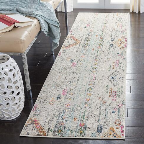 SAFAVIEH Madison Collection Runner Rug - 2'2" x 10', Grey & Blue, Boho Chic Tribal Distressed Design, Non-Shedding & Easy Care, Ideal for High Traffic Areas in Living Room, Bedroom (MAD422H) in Saudi Arabia