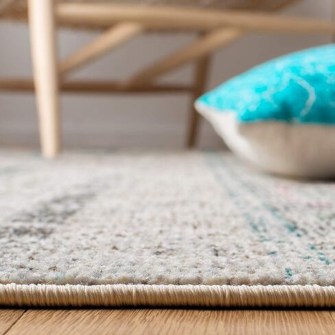 SAFAVIEH Madison Collection Runner Rug - 2'2" x 10', Grey & Blue, Boho Chic Tribal Distressed Design, Non-Shedding & Easy Care, Ideal for High Traffic Areas in Living Room, Bedroom (MAD422H) in Saudi Arabia