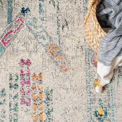 SAFAVIEH Madison Collection Runner Rug - 2'2" x 10', Grey & Blue, Boho Chic Tribal Distressed Design, Non-Shedding & Easy Care, Ideal for High Traffic Areas in Living Room, Bedroom (MAD422H) in Saudi Arabia