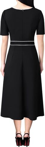 VFSHOW Womens Black Belted Elegant Pockets Work Office Business Pleated A-Line Midi Dress 10119 BLK M in Saudi Arabia
