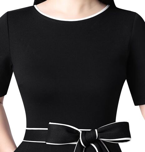 VFSHOW Womens Black Belted Elegant Pockets Work Office Business Pleated A-Line Midi Dress 10119 BLK M in Saudi Arabia