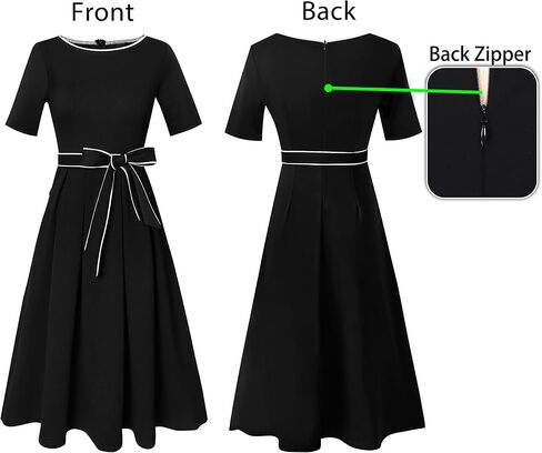 VFSHOW Womens Black Belted Elegant Pockets Work Office Business Pleated A-Line Midi Dress 10119 BLK M in Saudi Arabia