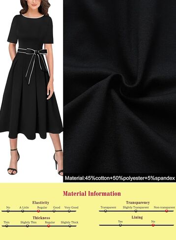 VFSHOW Womens Black Belted Elegant Pockets Work Office Business Pleated A-Line Midi Dress 10119 BLK M in Saudi Arabia