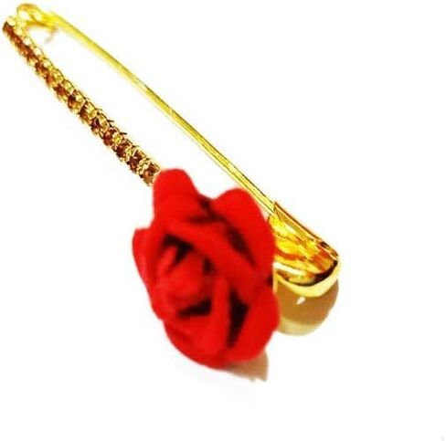 Red Floral Design Saree Golden Color Pin or Safety Pin Rose Shaped Stone Set of 6 in Saudi Arabia