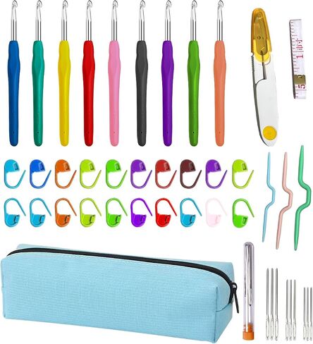 34 Pcs Crochet Hooks Set, Multicolor, 2mm-6mm Crochet Hooks, Long Crochet Hooks, Multifunctional Crochet Hooks, Ergonomic Crochet Hooks for Arthritic Hands DIY Handmade Preparation Crafts in Saudi Arabia