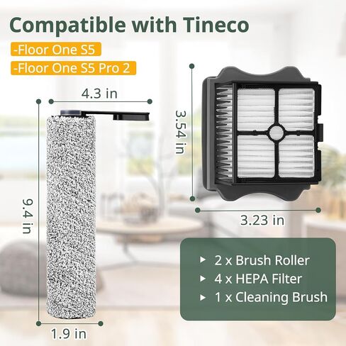 isinlive Floor ONE S5 Brush Roller Replacement Parts for Tineco Floor ONE S5/ Floor ONE S5 PRO 2 Cordless Wet Dry Vacuum Cleaner, 2 Pack Brush Roller, 4 Pack HEPA Filters and 1 Pack Cleaning Brush in Saudi Arabia