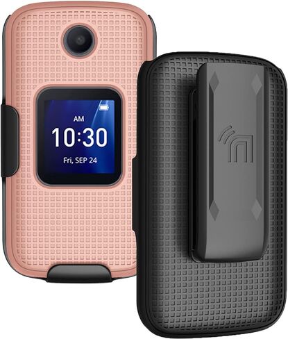حافظة مع مشبك لهاتف Go Flip 4 / TCL FLIP Pro، غطاء صلب نحيف للهاتف Nakedcellphone و[دوار/سقاطة] مجموعة حامل حزام الورك لهاتف Alcatel 4056W، 4056L، 4056Z، 4056V - أسود in Kuwait