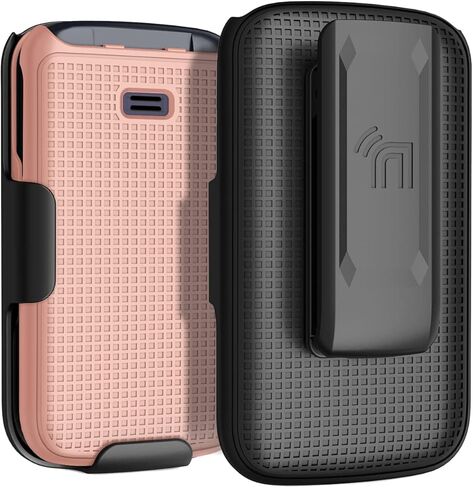 حافظة مع مشبك لهاتف Go Flip 4 / TCL FLIP Pro، غطاء صلب نحيف للهاتف Nakedcellphone و[دوار/سقاطة] مجموعة حامل حزام الورك لهاتف Alcatel 4056W، 4056L، 4056Z، 4056V - أسود in Kuwait