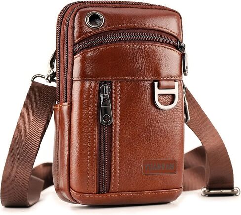 Leather Cell Phone Shoulder Holster,Hip Bum Pack Pouch for Men,Vertical Holster Belt Clip Pouch,Carrying Case with Card Slots Compatible with iPhone (Brown) in Kuwait