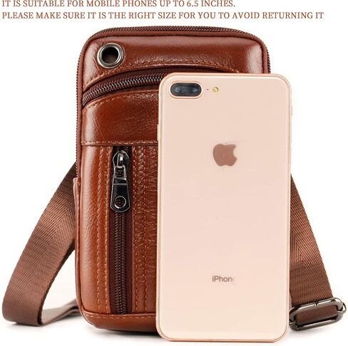 Leather Cell Phone Shoulder Holster,Hip Bum Pack Pouch for Men,Vertical Holster Belt Clip Pouch,Carrying Case with Card Slots Compatible with iPhone (Brown) in Kuwait